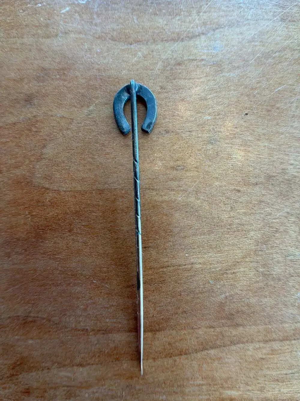 Antique Victorian Untested Turquoise and Diamond Horseshoe Stick Pin